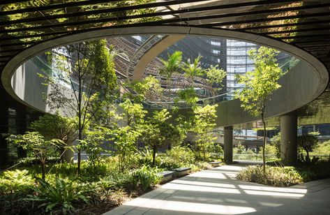 Marina One complex by Ingenhoven architects | Office buildings Microclimate Architecture, Green Space Architecture, Green Atrium, Atrium Architecture, Architecture Art Nouveau, Desain Lanskap, Landscape Design Plans, Landscape Concept, Landscape Architecture Design