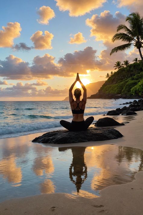 🌺 Blissful Yoga Escapes: Unwind in Hawaii&#8217;s Tranquil Retreats 🏝 Yoga And Nature, Aesthetic Yoga Pictures, Yoga Aesthetic Photography, Wellness Sanctuary, Yoga Pics, Yoga Event, Thursday Post, Hawaii Activities, Best Yoga Retreats