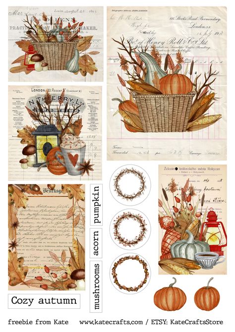 Free Digital Scrapbooking Kits, Free Fall Printables, Pumpkin Images, Papel Vintage, Free Vintage Printables, Fall Scrapbook, Free Printable Art, Printables Freebies, Scrapbook Art