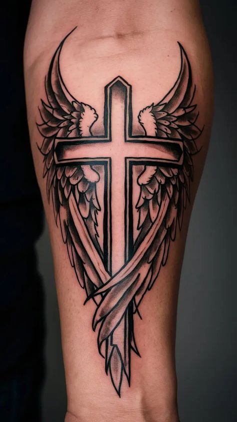 40+ cross tattoo Designs for men on forearm Crosses Tattoos For Men, Small Country Tattoos For Men, Mens Religous Tattoo Ideas, Boy Tattoos Men, Cross With Sun Rays Tattoo, Cross Tattoos For Men Neck, Men’s Cross Tattoos, Christian Leg Tattoo, Front Shin Tattoo Men