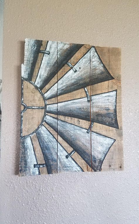 Windmill Decor, Farmhouse Paintings, Creativity Ideas, Farm Art, Pallet Painting, Pallet Art, Barn Quilt, Night Painting, Barn Quilts