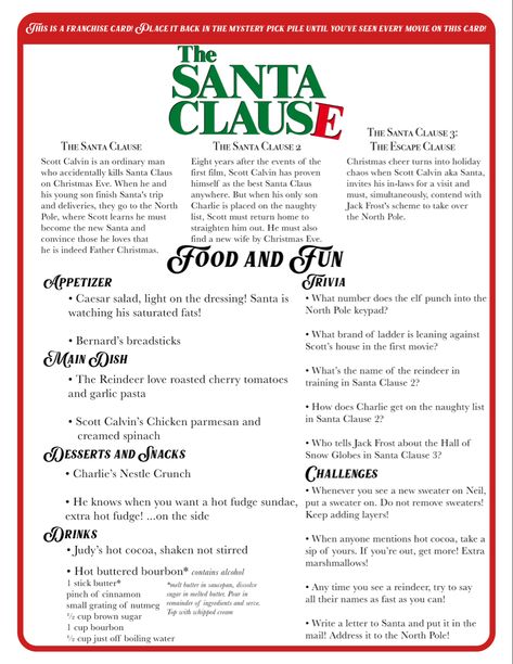 Santa Claus Movie, Family Movie Night Themes, Disney Movie Night Menu, Disney Themed Movie Night, Disney Movie Night Food, Themed Movie Night, Disney Movie Night Dinner, Movie Dinner, The Santa Clause