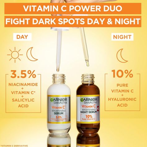 Garnier Vitamin C Serum for Face, Anti-Dark Spots & Brightening Serum, 3.5% Vitamin C, Niacinamide, Salicylic Acid & Lemon Extract, Brightening... Best Vitamin C Serum For Face, Garnier Vitamin C Serum, Bright Glowing Skin, Dark Spot Serum, Best Vitamin C Serum, Skin Care Basics, Face Skin Care Routine, Easy Healthy Smoothies, Serum For Face