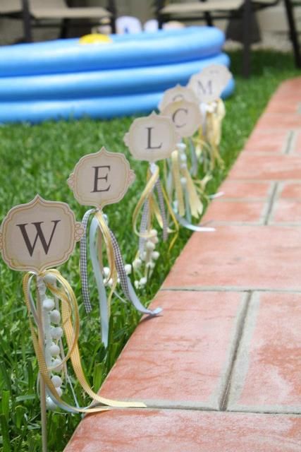 Great welcome sign Graduation Walkway Ideas, Lawn Path, Welcome Party, Sunshine Birthday, Fairy Party, Welcome Signs, Yellow Baby, Design Department, February 11