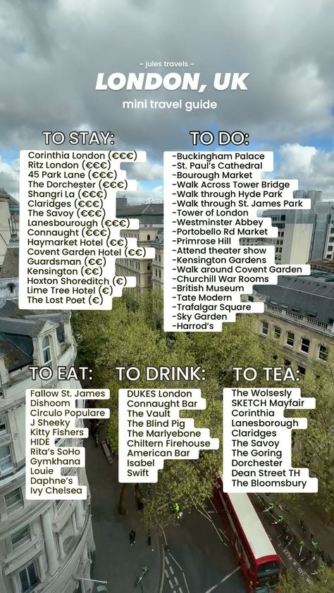 Jules Travels | A mini-guide for a not-so-mini city! These would be my recommendations for a first-time London visitor 🇬🇧 are your favorite spots on… | Instagram London Travel Essentials, Best Time To Visit London, London Travel Checklist, England Trip Itinerary, London Secret Spots, London Trip Ideas, London Aesthetic Places, London Pics Ideas, London Must Do