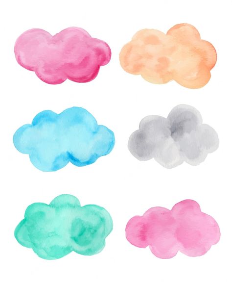 Cloud Shapes Drawing, Cloud Illustration Drawing, Cute Clouds Drawing, Coloring Clouds, Cute Cloud Illustration, Cloud Graphic Design, Krita Art, Watercolour Clouds, Colourful Clouds