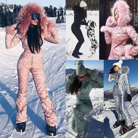 Women Overalls, Winter Date Outfits, Ski Set, Down Suit, Suit Jumpsuit, Winter Suit, Snow Outfit, Snow Fashion, Big Hat