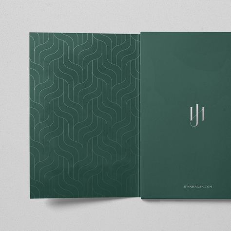 Stationery, folder, branding design, elegant, classy and minimalistic. Pattern Design, Racing green plus silver Luxury Print Design, Elegant Stationery Design, Dark Green Graphic Design, Branding Pattern Design, Green Branding Design, Folder Design Ideas, Minimalist Pattern Design, Folder Design Inspiration, Elegant Packaging Design