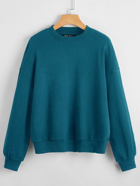 Teal Sweatshirt, Women Sweatshirts, Grey Pullover, Blue Hoodie, Shein Style, Women Pullover, Teal Blue, Heather Gray, Drop Shoulder