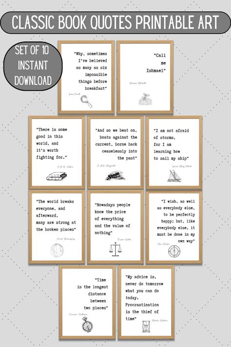 This printable art is perfect for those book lovers out there! Looks amazing in a living room, office, bedroom or even a classroom. Classic book quotes that are both inspirational and motivational. Literary Quotes Classic, Literacy Coach Office, Classic Book Quotes, English Bed, Coach Office, Literacy Coach, Mirror Quotes, Dorm Room Wall Decor, Literacy Coaching