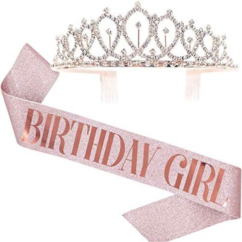 Birthday Girl Sash With Headband Pink Bday Party Decorations Birthday Gift Bday Sash Party Etiquette, Crystal Crown Tiaras, Anniversary Decoration, Girls Birthday Party Decorations, Birthday Sash, Pink Birthday Party, Crown Tiara, Anniversary Decorations, Satin Sash