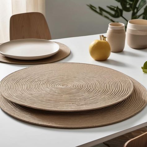 PRICES MAY VARY. Set of 2 High-Quality Table Mats: Elevate your dining table decor with this stylish set of two round placemats, crafted from premium materials for both durability and aesthetic appeal. Versatile Indoor Set: Perfect for both everyday use and special occasions, these table mats add a touch of sophistication to any kitchen or dining room setting. Elegant Round Design: The unique round shape of these placemats sets them apart, creating a visually appealing element that complements v Round Placemats Ideas, Transitional Dining Table Decor, Round Table Dinner Setting, Mcm Table Setting, Gold Placemats Table Setting, Table Runner And Placemats Dining Rooms, Woven Placemats Table Setting, Dining Room Table Placemats, Napkin Table Setting