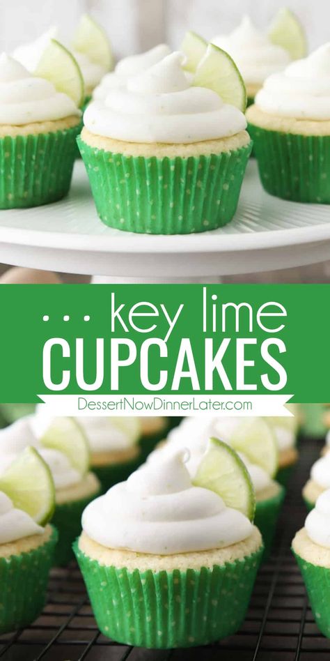 Key Lime Cupcakes are light, moist, tangy, and sweet. With zest and key lime juice in both the cake and frosting. You'll love this citrus dessert! Pie, Lime Cupcakes Easy, Light Cupcakes Recipe, Citrus Cupcake Recipes, Advanced Desserts, Key Lime Cupcakes Recipe, Key Lime Frosting, Citrus Cupcakes, Key Lime Dessert Recipes