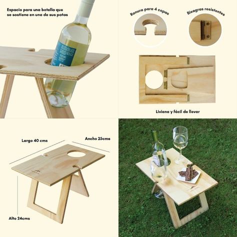 Diy Picnic Table, Portable Picnic Table, Wine Table, Wood Furniture Diy, Wine Holder, Diy Hanging, Picnic Table, Wood Furniture, Thoughtful Gifts