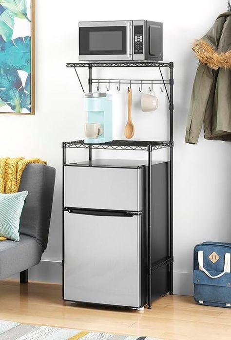 Amazon.com - Whitmor Supreme Over The Fridge Shelf - Baker's Racks Over The Fridge, Fridge Shelf, Dorm Fridge, College Dorm Room Inspiration, Wood Shelving Units, Dorm Kitchen, Fridge Shelves, Dorm Room Inspo, Dorm Stuff