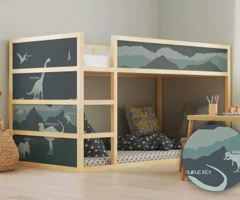 10 Easy Ways To Jazz Up Your Ikea Kura Bed – best 4 crafts.com Dinosaur Decals, Dinosaur Bedding, Ikea Kura Bed, Kura Bed, Ikea Kura, Ikea Bed, Room Stickers, Childrens Beds, Kids' Bed