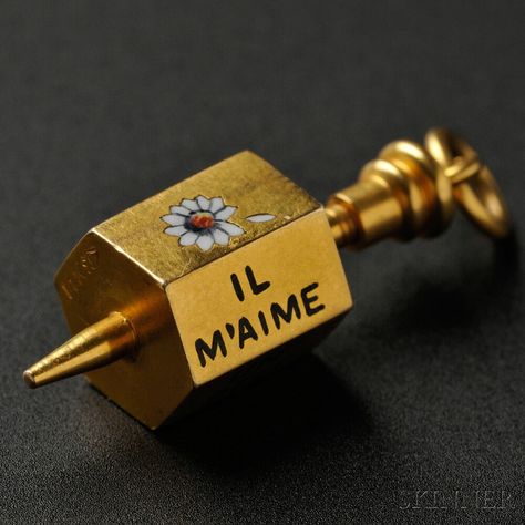 14kt Gold and Enamel "Effeuiller la Marguerite" Charm, Carter, Howe & Co. Gold Enamel Jewelry, Personalised Jewellery, Charm School, He Loves Me, Gold Enamel, Enamel Jewelry, Gold Charm, 14kt Gold, Vintage Gold