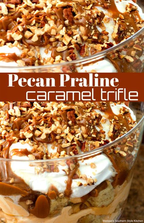 Pecan Trifle Recipes, Caramel Trifle Desserts, Turtle Trifle Dessert, Pecan Pie Trifle Recipe, Easter Trifle Recipes, Pecan Trifle, Dessert Trifle Recipes, Pecan Pie Trifle, Easter Trifle Desserts