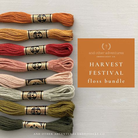 Say hello to FALL with the Harvest Festival floss bundle. Featuring 8 DMC floss colors, this autumn inspired floss palette will make your next embroidery project so much fun. Each floss bundle contains 8 carefully selected colors. You will receive a full skein of each color. This listing is for the Harvest Festival Floss Bundle. © And Other Adventures Embroidery Co. All Rights Reserved. Embroidery Thread Colors, Dmc Color Combinations, Dmc Floss Chart Color Palettes, Dmc Color Palette Embroidery, Dmc Thread Color Palettes, Dmc Embroidery Floss Color Palettes, Embroidery Color Combinations, Embroidery Palette, Embroidery Floss Crochet