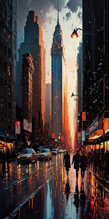 City Scape Art, City Scape Painting, Cel Shading, City Scenery, Hyper Realism, Jungle Resort, New York Painting, Andermatt, Building Painting