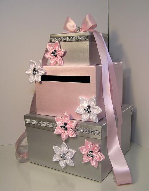 Wedding Card Box Silver and Turquoise Gift Card Box Money Box Holder--Customize in your color/made Baby Shower Card Box, Baby Shower Gift Box, Money Box Wedding, Light Pink Wedding, Card Box Holder, Stony Brook, Tafel Decor, Wedding Card Box, Gift Card Boxes