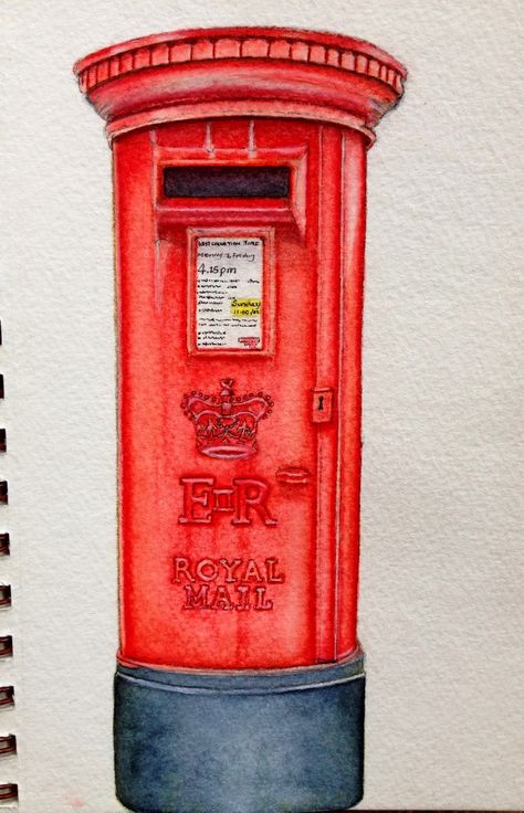 Artful Evidence: Sketch - UK Post Box London House Drawing, Postbox Drawing, Letter Box Drawing, Post Box Illustration, Post Box Drawing, Royal Theme Party, Zine Ideas, Ginger House, Tattoo Uk