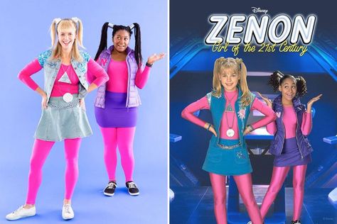 Save this DIY two-person best friend Halloween costume tutorial to learn how to dress up as Zenon + Nebula from the Disney Channel original movie Zenon: Girl of the 21st Century. Zenon Costume, Couples Costume Ideas, Futuristic Costume, Costume Ideas For Halloween, Diy Couples Costumes, Neon Leggings, Disney Costume, Not So Scary Halloween, Halloween Costumes For 3