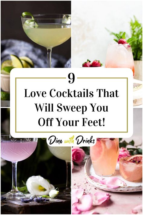 Collage of 4 love cocktails. Romantic Drinks, Romantic Cocktails, Romantic Desserts, Pretty Cocktails, Themed Drinks, Delicious Drinks, Perfect Cocktails, Delicious Cocktails, Romantic Dinners