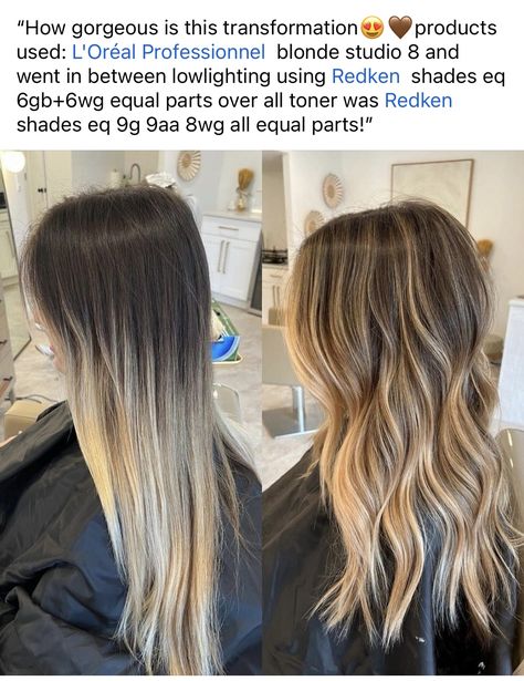 Balayage On Level 6 Hair, Golden Blonde Toner Formula, Redken Shades Lowlight Formulas, Honey Blonde Hair Redken Shades, Redken Shades Bronde Formula, Blonde Hair Formulas Redken Shades, Natural Blonde Redken Formulas, Warm Blonde Formula Redken, Golden Blonde Redken Shades Eq