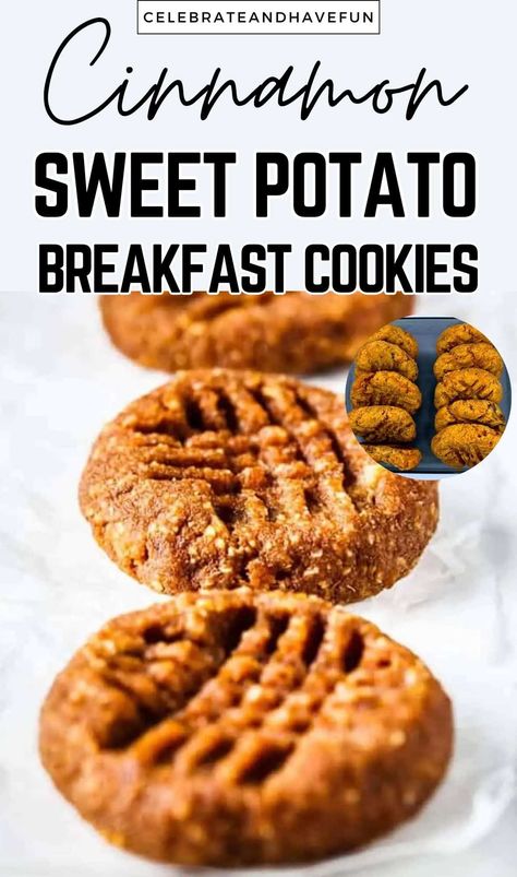 Want to bake some easy healthy cinnamon sweet potato breakfast cookies in just 12 minutes? This recipe is gluten free and plant based. Perfect for Thanksgiving breakfast. Breakfast Ideas Gluten Free Healthy Recipes, Healthy Gf Recipes, Breakfast Ideas Healthy To Go, Easy Baked Breakfast, Twice Baked Breakfast Potatoes, Gluten And Dairy Free Sweet Potato Recipes, Toddler School Breakfast Ideas, Vegan Sweet Potato Cookies, Gluten Free Sweet Potatoes Recipes