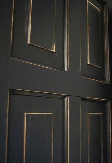 Distressed Furniture Ideas, Restoration Hardware Black, Black Armoire, Distressed Doors, Armoire Makeover, Marble Counters, Painted Armoire, Furniture Finish, Black Bedroom Furniture