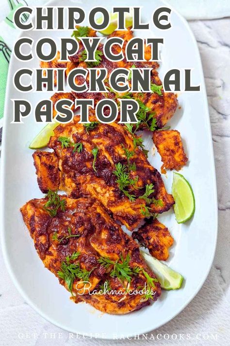 This easy and heathy Chipotle Copycat Chicken Al Pastor Recipe done in the air fryer is a breeze to make. It is a delicious recipe that can be cooked at home and made healthier. This best chicken al pastor uses an authentic marinade and the heat can be adjusted as per your taste. Just go ahead and enjoy. Chipotle Chicken Al Pastor, Chipotle Copycat Chicken, Chicken Al Pastor Recipe, Chicken Al Pastor, Copycat Chipotle Chicken, Al Pastor Recipe, Chipotle Copycat Recipes, Chipotle Copycat, Chipotle Recipes Chicken