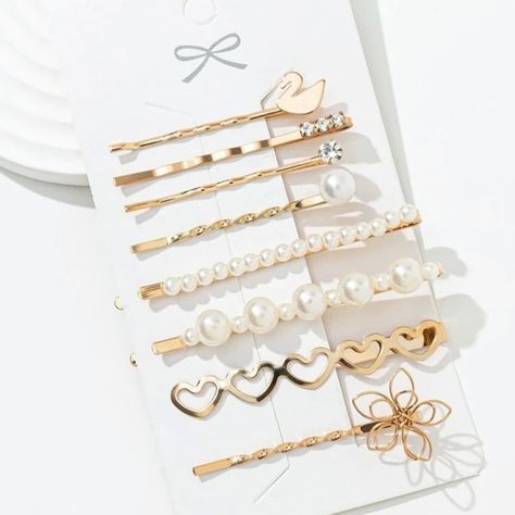 Boutique Gold Color Bobby Pins Includes 8 Assorted Designs- Faux Pearl, Rhinestone, Shapes Excellent For Wedding, Birthday, Gift. This Item Is New Don't Have An Account? Sign Up With My Closet Code Ellesgallery To Save $10 On Your Order Hair Tie Accessories, Hair Accessories Collection, Hair Accessories Set, Hair Accessories Clips, Girly Accessories, Butterfly Shape, Diy Hair Accessories, Pearl Flower, Girly Jewelry