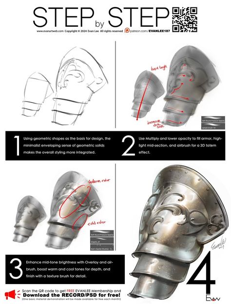 EVAN LEE on X: "I'm thrilled to share that some amazing folks have joined as my paid members—huge thanks! Just uploaded a new material demo as a little thank-you gift. 🎁 Guess what? If you sign up as a free member, you'll get a cool material demo video every month! 🌟 Want in? Hit the link in… https://t.co/SV452qzDIg" / X Gaming Photography, Armor Drawing, Digital Painting Techniques, Motion Designer, 사진 촬영 포즈, Digital Art Beginner, Coloring Tutorial, Demo Video, Anatomy Drawing