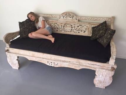 Large Indonesian whilte-washed daybed (as new) | Lounging & Relaxing Furniture | Gumtree Australia Byron Area - Byron Bay | 1111073253 Relaxing Furniture, Indonesian Furniture, Furniture Ads, Reproduction Furniture, Rustic Gardens, Byron Bay, Balinese, Classified Ads, Yard Landscaping