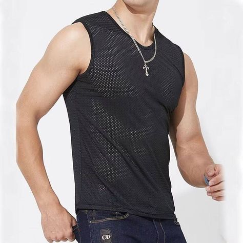 Men's Ice Silk Mesh Tank Tops Gym Stringer Transparent Bodybuilding Sleeveless Shirt Fitness Vest Male mesh Muscle Singlets Price Now: EUR 0.99 Click & Buy: Men Bodybuilding, Stringer Tank Top, Gym Attire, Bodybuilders Men, Mesh Tank Top, Gym Tank Tops, Silk Tank Top, Kids Clothes Boys, Maxi Dress Cocktail