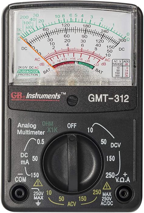 Gardner Bender GMT-312 Analog Multimeter, 5 Function / 12 Range, 300V AC/DC, for AC / DC Voltage & Current, Resistance, Continuity & Batteries, Black - Multi Testers - Amazon.com Analog Multimeter, Electrical Installation, Electrical Tools, Positive And Negative, Electrical Supplies, Diode, Ac Dc, Electrical Equipment, Pocket Size