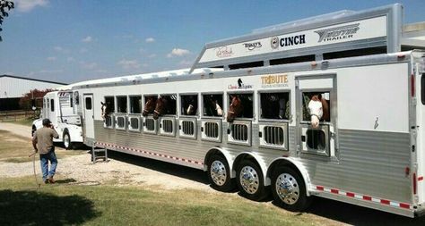 Horse trailers Cattle Trailers, Horse Transport, Horse Trailer Living Quarters, Livestock Trailers, Dream Horse Barns, Horse Ideas, Show Cattle, Rodeo Horses, Trailer Living