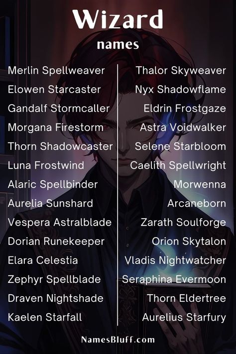 Wizard Names Boys, Wizard Names, Dnd Names, Arcane Magic, Magician Names, Dnd Magic, Best Names, Fantasy Character Names, Writing Inspiration Tips