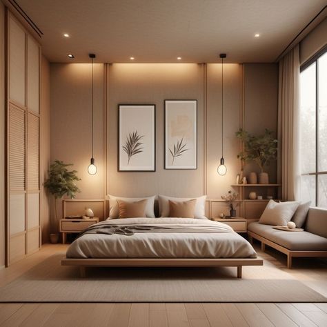 Master Bedrooms Minimalist Modern, Japandi Bedroom Moodboard, Muji Bedroom Design, Japandi Bedroom Decor, Japandi Interior Bedroom, Minimalist Japandi Bedroom, Japandi Interiors Moodboard, Japandi Interiors Bedroom, Muji Style Interior