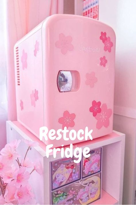 FRIDGE RESTOCK Mini Fridge Amazon, Pink Mini Fridge With Freezer, Sanrio Mini Fridge, Mini Frigerator Cute, Preppy Mini Fridge, Cute Mini Fridge In Bedroom, Kawaii Mini Fridge, Cute Mini Fridge, Mini Fridge Restock