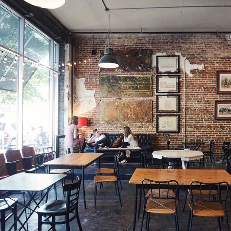 Vintage Interior Cafe, Industrial Coffee Shop, Red Barn Door, Urban Industrial Decor, Industrial Cafe, Unique Cafe, Door Table, Industrial Living, Industrial Interiors