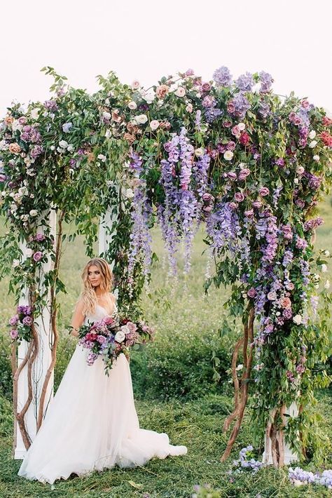 18 Natural Wedding Decor Ideas ❤️ natural wedding décor outdoor bright flower wedding arch with purpletreephotography #weddingforward #wedding #bride #weddingdecor #naturalweddingdecor Lavender Wedding Theme, Wisteria Wedding, Natural Wedding Decor, Floral Arch Wedding, Purple Wedding Theme, Enchanted Forest Wedding, Lilac Wedding, Wedding Event Design, Fairy Wedding