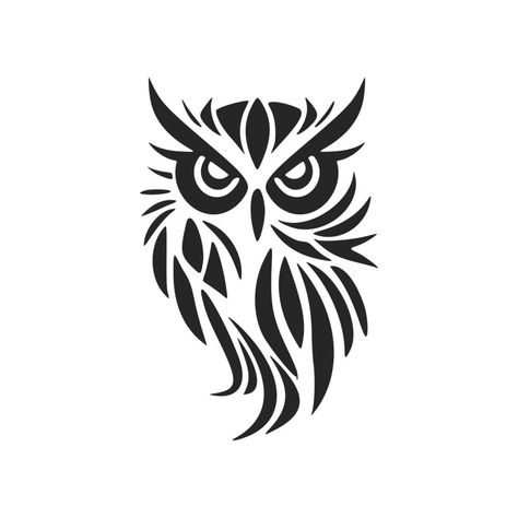 Cool simple black vector owl vector logo. Isolated. Owl Stencil Templates, Owl Tattoos Simple, Simple Stencil Designs, Owl Design Drawing, Owl Clipart Black And White, Simple Owl Tattoo Design, Simple Owl Drawing, Abstract Owl Tattoo, Owl Black And White