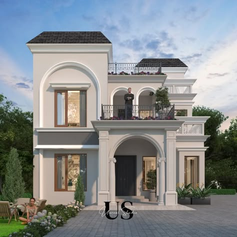 Classical Elevation . . . . . House Elevation Classic, Classical House Elevation, Classic Elevation Design, Classical Elevation Design, House Porch Design, Residential Elevation, Jali Designs, New Classic Villa, Classic Elevation