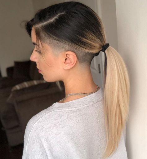 The 50 Coolest Shaved Hairstyles for Women - Hair Adviser Ponytail Undercut, Long Hair Undercut, Shaved Side Haircut, Girl Undercut, Side Haircut, Undercut Hairstyles Women, Undercut Long Hair, Half Shaved Hair, Shaved Hair Designs