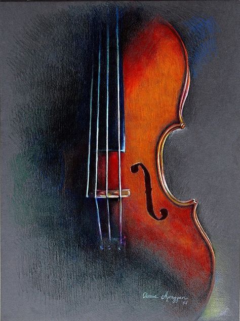 Violin Painting, Easy Pencil Drawings, Violin Art, Musical Art, Color Pencil Art, Color Pencil Drawing, Pastel Art, A Drawing, Pencil Art