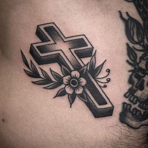 Cross Tattoo Traditional Style #crosstattootraditional Cross And Crown Tattoo, Traditional Tattoo Cross, Small Traditional Tattoo, Tato Tradisional, Tattoo Filler, Traditional Tattoo Sleeve, Religious Tattoo, Religious Tattoos, Traditional Tattoo Art