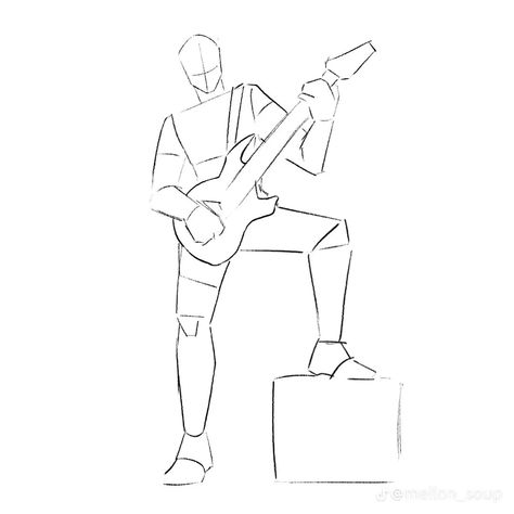 Cool Male Drawing Poses, Gutair Pose Reference Drawing, Drawing Reference Poses Instrument, Rock Band Poses Drawing Reference, Drawing Reference Holding Something, Playing Electric Guitar Pose Reference Drawing, Breaking Down Pose Reference, Poster Drawing Reference, Rockstar Poses Drawing Reference