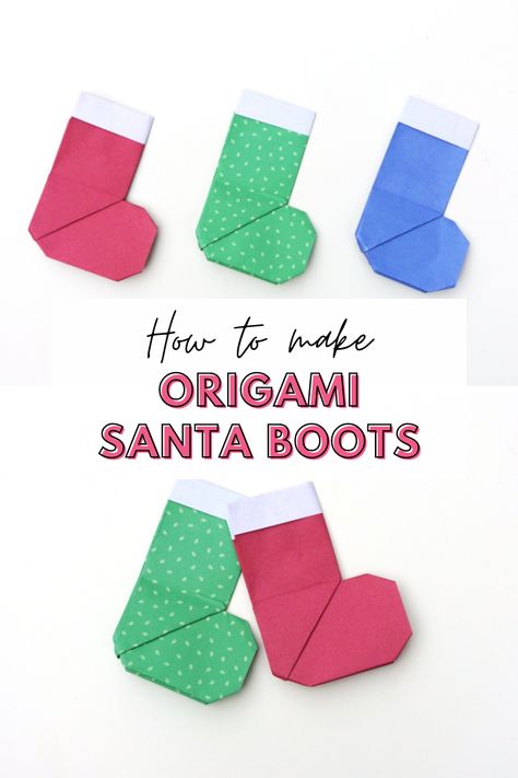 Christmas Paper Stocking, Diy Christmas Ornaments With Paper, Paper Origami Christmas Ornaments, Santa Origami Kids, Simple Christmas Origami, Kids Christmas Paper Crafts, Paper Stocking Decorating Ideas, Easy Christmas Origami For Kids, Easy Origami Ornaments